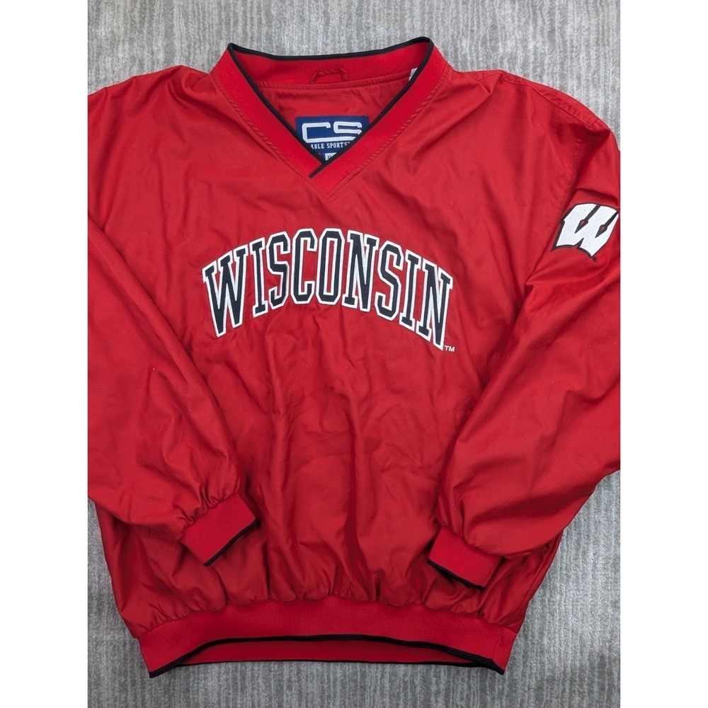 Vintage Wisconsin Badgers Jacket Mens XL Red Pullover Windbreaker Crable Y2K